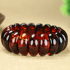 Natural Amber Blood Vein Bracelet - Vintage Landscape Elastic Rope for Wealth & Protection