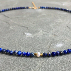 Elegant Women's Lapis Lazuli Necklace - Natural Blue Beaded Chain for Spiritual Harmony & Everyday Elegance