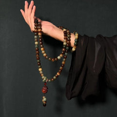 108-Bead Earth-Tone Mala Necklace & Wrap Bracelet — Grounding, Harmony & Mindfulness Energy for Meditation, Dhikr & Daily Calm