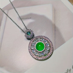 Green Agate Fortune Pendant Necklace for Women - Abundance and Heart Energy Collarbone Necklace