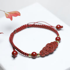 Cinnabar Wealth Coin Bracelet — Red Prosperity Charm for Luck & Abundance