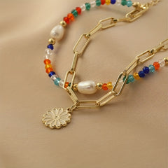 Bohemian Golden-Tone Beaded Bracelet — Joy & Creativity Enhancer with Daisy Charm