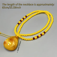 Bohemian Yellow Amber Pendant Necklace - Natural Teardrop Bead for Grounding & Joy