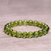 Handmade Natural Peridot Bracelet: August Birthstone Green Bead Elastic Bracelet for Forgiveness & Confidence