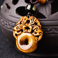 Tiger Eye Stone Pixiu Pendant — Spiritual Harmony, Prosperity Attraction & Energy Protection Amulet