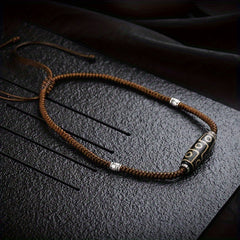 Nine-Eye Bead Agate Necklace - Chinese-style Protective Talisman for Harmony and Prosperity