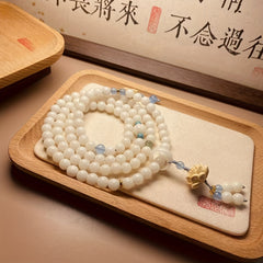 108pcs White Bodhi Prayer Beads - Spiritual Energy for Meditation & Protection