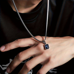 1pc Minimalist Fashion Snake Chain Necklace for Men: Stainless Steel with Blue Cubic Zirconia for Protection & Clarity