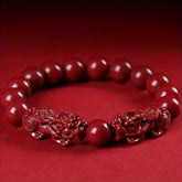 Cinnabar Pixiu Bracelet - Vintage Red Beaded Jewelry for Energy & Protection
