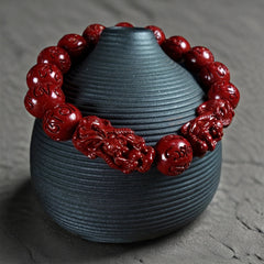 Imperial Cinnabar Six-Word Mantra Bracelet — Protection, Wealth & Auspicious Energy Amulet