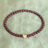 Red Garnet Bead Bracelet with Golden Heart Charm - Lucky Jewelry for Daily Elegance & Spiritual Harmony