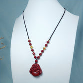 Funky Cinnabar Stone Buddha Pendant Necklace Energy Vitality Protection