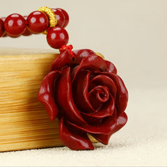 Cinnabar Rose Pendant Necklace - Red Crystal Jewelry for Passion & Protection