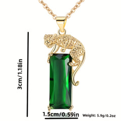 Exquisite Leopard Pendant Necklace - Golden-Tone Chain with Green Glass Inlay for Men