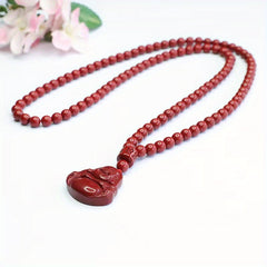Men's Cinnabar Red Buddha Pendant Necklace - Protective Energy & Grounding for Daily Wear, Parties & Travel