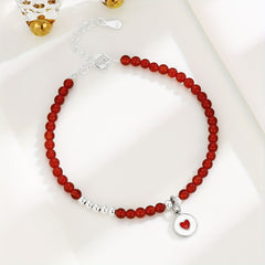 Pure Silvery Love Red Agate Heart Bracelet – Natural Gemstone Energy for Daily Harmony & Spiritual Balance