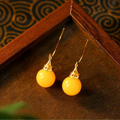 Elegant Yellow Faux Amber Dangle Earrings - Vintage-Inspired with Healing Energy