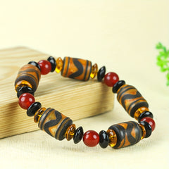 Bohemian Vintage Natural Agate Barrel Bead Bracelet for Grounding, Prosperity, and Holiday Gifting