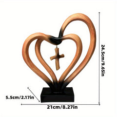 Entwined Hearts Cross Sculpture - Love and Faith Energy with Modern Minimalist Religious Decor