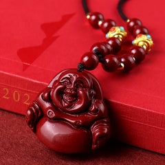 Funky Cinnabar Stone Buddha Pendant Necklace Energy Vitality Protection