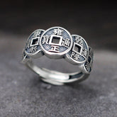 Five Emperor Coins Open Ring - Retro Design for Wealth Attraction & Protection