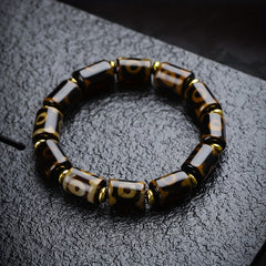 Natural Black-Brown Striped Agate Energy Bracelet with Golden Spacers – Grounding, Protection & Spiritual Harmony, Thoughtful Gift for Family & Friends