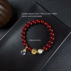 Lucky Cinnabar Bracelet with Moon & Gourd for Wealth Protection & Good Luck Energy
