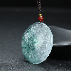 Natural Quartz Dragon Pendant - Exquisite Carved Ice Dragon Round Pendant