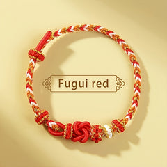 Chinese Hand-Woven Prosperity Bracelet — Red & Gold Wealth & Luck Charm