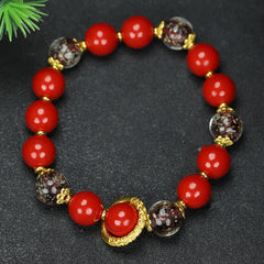 Vintage Red Bead & Golden Spacer Bracelet for Good Luck, Protection & Prosperity