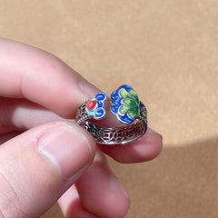 Vintage Bohemian Lotus Flower Ring for Women - Blue/Green/Red Floral Design with Energy Healing & Spiritual Protection