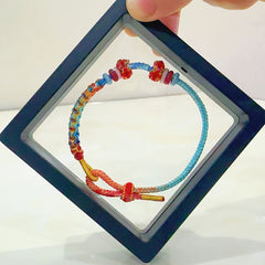 Lucky Peach Blossom Knot Bracelet - Hand-Woven Adjustable Red String with Golden Beads for Love & Good Fortune