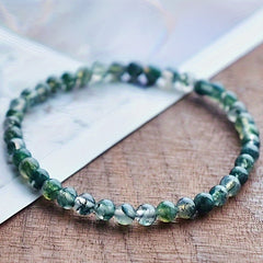 Moss Agate Beaded Stretch Bracelet - Elegant Green Stone for Daily Energy Balance & Gift-Giving