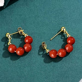 Natural Red Agate Hoop Earrings - 6mm Vintage-Inspired for Energy Balance & Daily Elegance