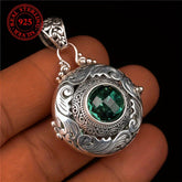 Elegant Vintage-Inspired 925 Sterling Silver Pendant with Green Zirconia - Protection, Abundance & Spiritual Harmony