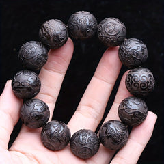 1pc 20mm Hand-Carved Wooden Beads Bracelet - Prosperity Charm for Spiritual Harmony