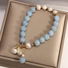 Natural Aquamarine Lucky Bag Bracelet — Harmony, Protection & Prosperity Energy Jewelry