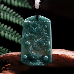 Natural Stone Dragon Pendant Necklace – Authentic Carved Amulet for Protection & Good Fortune
