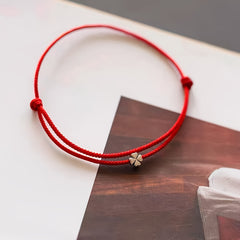 Elegant Red Rope Clover Bracelet - Lucky Charm for Harmony & Prosperity