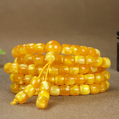 Old Honey Yellow Jade Bead Necklace for Grounding, Prosperity, and Vintage Charm