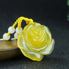White Jade Rose Pendant Necklace for Love, Purity & Elegant Style