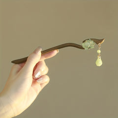 Elegant Floral Green Bead Hair Stick for Women - Traditional Chinese Hairpin with Reclaimed Wood for Mind-Body-Spirit Balance