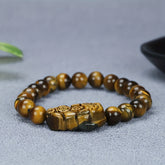 Vintage Natural Tiger's Eye Pi Xiu Bracelet for Wealth & Protection, Unisex Beaded Jewelry