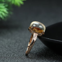 Vintage Crystal Ring for Women with Earthy Marbled Pattern Openwork Design, Grounding & Spiritual Connection Jewelry