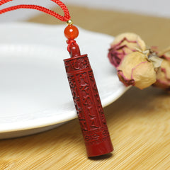 Cinnabar Stone Carved Pendant - Six True Word Mantra Amulet - Feng Shui Prosperity Talisman for Couples