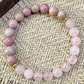 Natural Rose Quartz & Rhodonite Beaded Bracelet, Handcrafted Love Magic Stone Jewelry