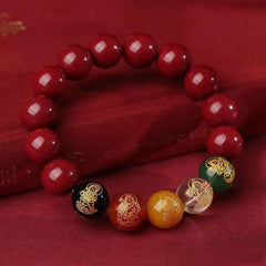 Vintage Cinnabar Stone & Five-Path Money Charm Bracelet – Wealth & Good Luck Energy