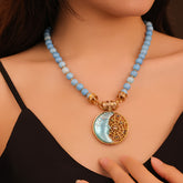 Vintage Moon Necklace Blue Energy Harmony New Beginnings