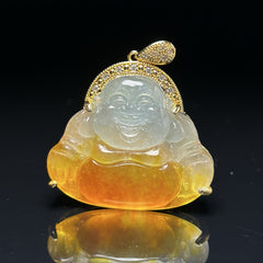 Men's Natural Jadeite Laughing Buddha Pendant for Prosperity, Protection & Good Fortune
