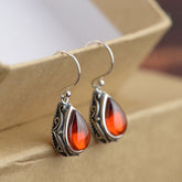 Red Teardrop Vintage Earrings with Positive Energy - Bohemian Style for Casual Attire & Gift-Giving